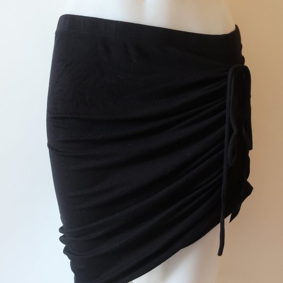 WOMENS SPLENDID BLACK MINI SKIRT RUCHED SIDE TIE SKIRT L * COLOR: BLACK SIZE: LA - Picture 4 of 10